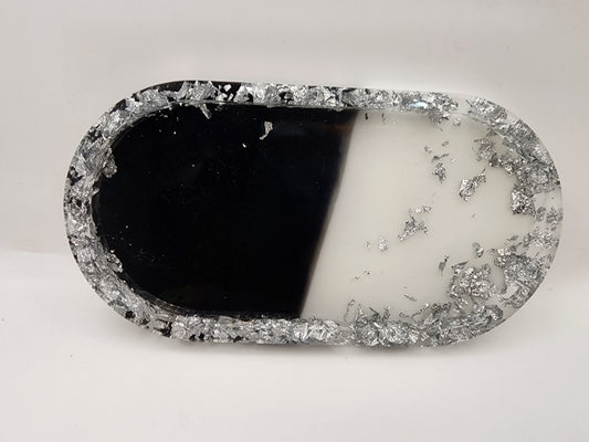 Black & White Elegance Resin Vanity Tray