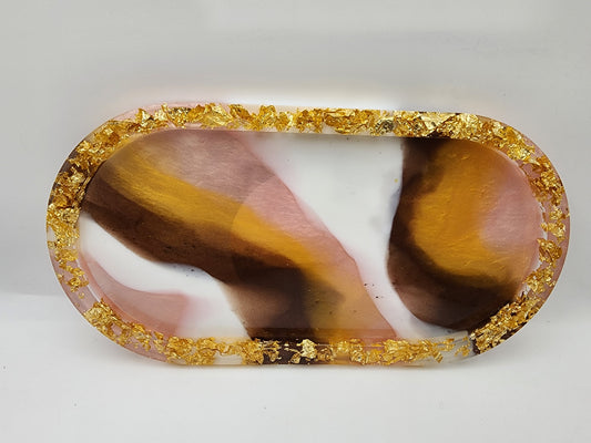 Marble and Gold Resin Vanity Tray