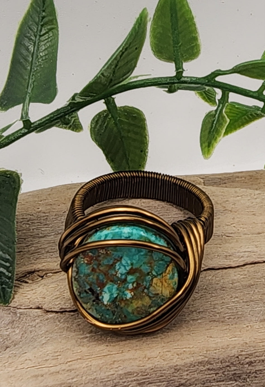 Serene Oasis Vintage Bronze Wire Wrapped Ring